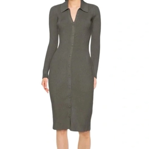 *NWT* Abercrombie & Fitch Polo Midi Sweater Dress in Olive Green - Picture 1 of 6